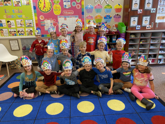 Ms. Stokes' first graders celebrating 100 days of school.