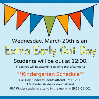 School is out at 12:00 pm on Wednesday, March 20th.