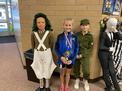 Fourth graders in costumes.