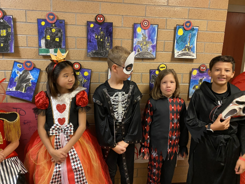 Fourth graders in costumes.