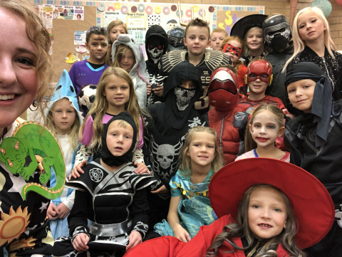 Second Grade class in Halloween costumes