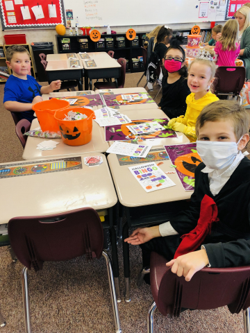 Students participating in Halloween party.