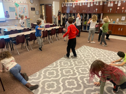 Second grade incorporating dance into one of their classroom lessons.