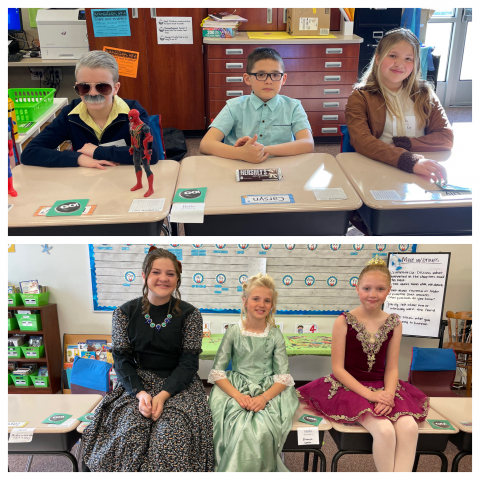 Students participating in the Wax Museum.