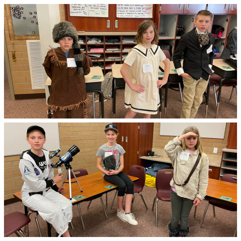 Students participating in the Wax Museum.