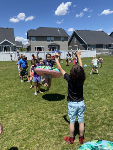 Students playing a game at field day.