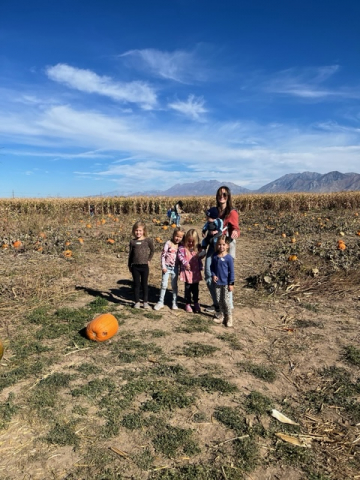 Kindergarteners in the pumpkin patch.