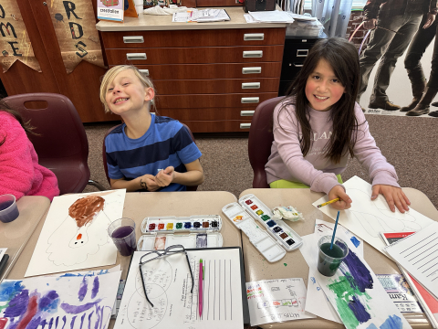 Students watercoloring.