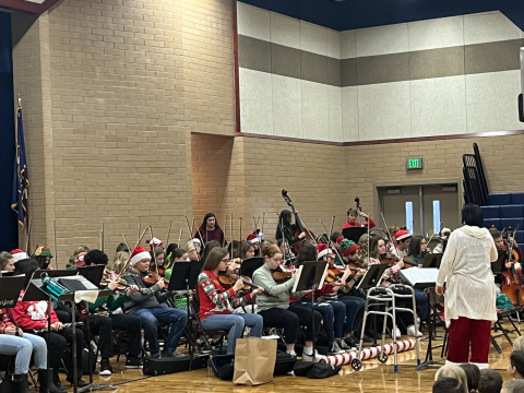 Mapleton Jr. High band and orchestra students.