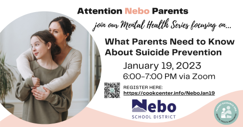 Join our next Mental Health Series... January 19, 2023, 6:00 to 7:00 p.m. via Zoom. Go to: https://cookcenter.info/NeboJan19