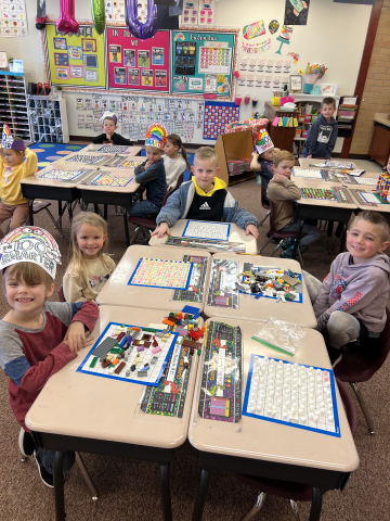 Students celebrating 100 days in first grade. 