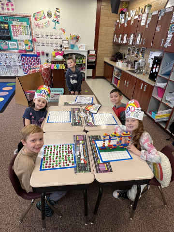 Students celebrating 100 days in first grade. 