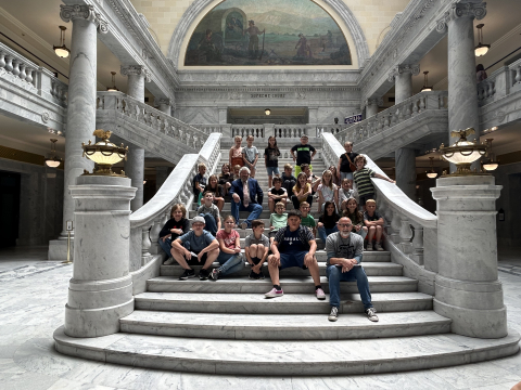 Mr. Bates' class sitting on the steps of the Utah State Capitol.