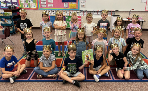 Mrs. Richardson's class wearing crowns.