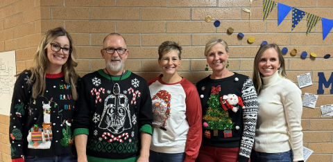 4th grade teachers in Ugly Sweaters.
