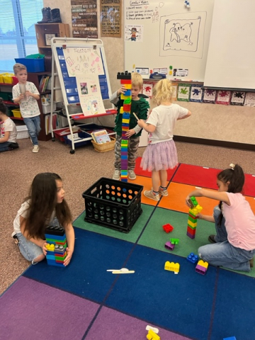 Students playing with blocks.