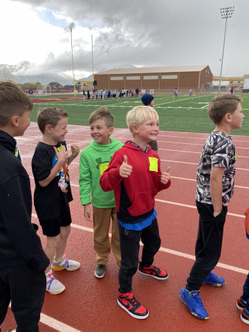 Students on the track during the track meet.