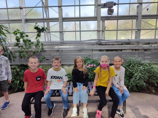 Students at butterfly conservatory.