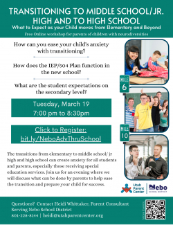 Parent Workshop helping students make the transition from elementary to secondary school. Tuesday, March 19 from 7:00-8:30. Register here: http://bit.ly/NeboAdvThruSchool 